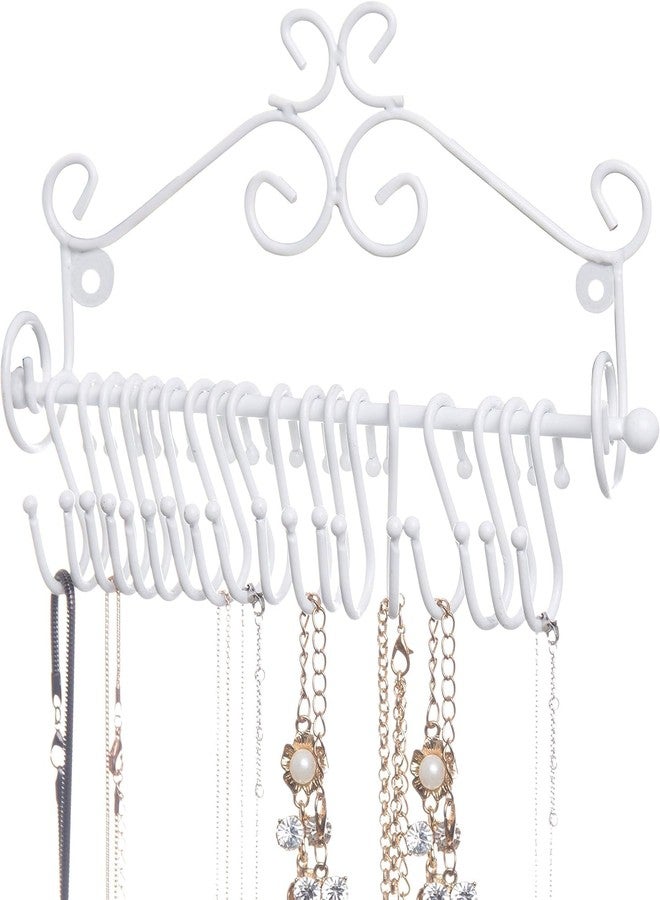 OGFC 57136 Jewelry Organizer - Wall Mounted White Metal Scrollwork Design Necklace Holder Jewelry Display Storage Rack with 20 Hanging S-Hooks - Image 1