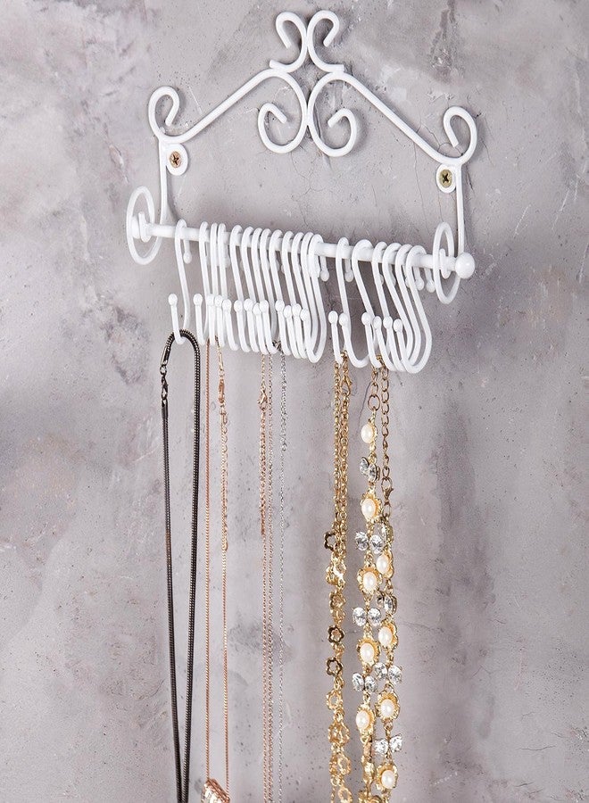 OGFC 57136 Jewelry Organizer - Wall Mounted White Metal Scrollwork Design Necklace Holder Jewelry Display Storage Rack with 20 Hanging S-Hooks - Image 5