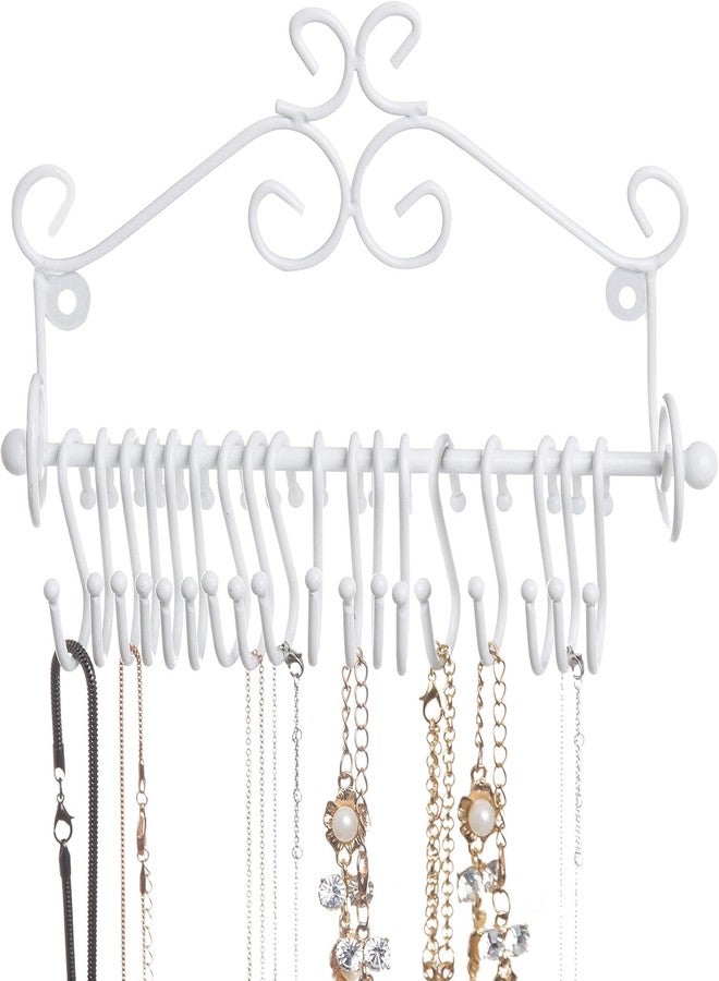 OGFC 57136 Jewelry Organizer - Wall Mounted White Metal Scrollwork Design Necklace Holder Jewelry Display Storage Rack with 20 Hanging S-Hooks - Image 3