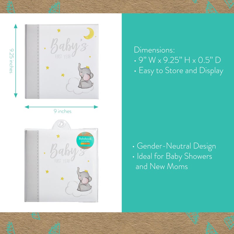 Kate & Milo Babyâ€™s First Year Baby Memory Journal, Gender-Neutral Keepsake, Baby Milestone Memory Book and Photo Album, Perfect for Baby Showers, For New and Expecting Parents, Sky and Elephant - Image 4