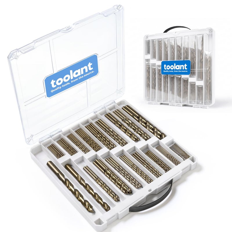 toolant 108Pcs Drill Bit Set,Cobalt Drill Bits Index for Hardened Metal,Stainless Steel,Plastics, Wood,Titanium Twist Jobber Drill Bits Bulk 1/16"-3/8", with Plastic Index Storage Case - Image 1