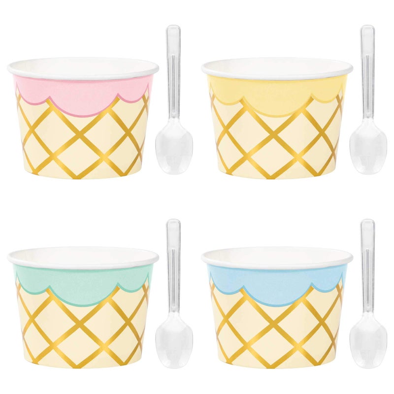 Creative Converting Ice Cream Party Treat Cups with Spoons, 8 ct - Image 1
