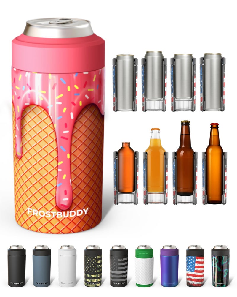 Frost Buddy Universal Buddy Can Cooler - Fits All - For Regular 12 & 16 oz or Slim-Size Bottles - Insulated Double-Walled Stainless Steel (Ice Cream) - Image 1