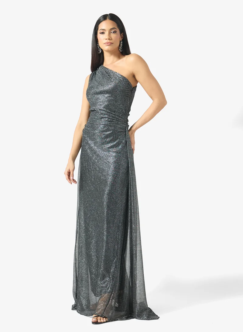 Namshi X One Shoulder Shimmer Pleated Dress