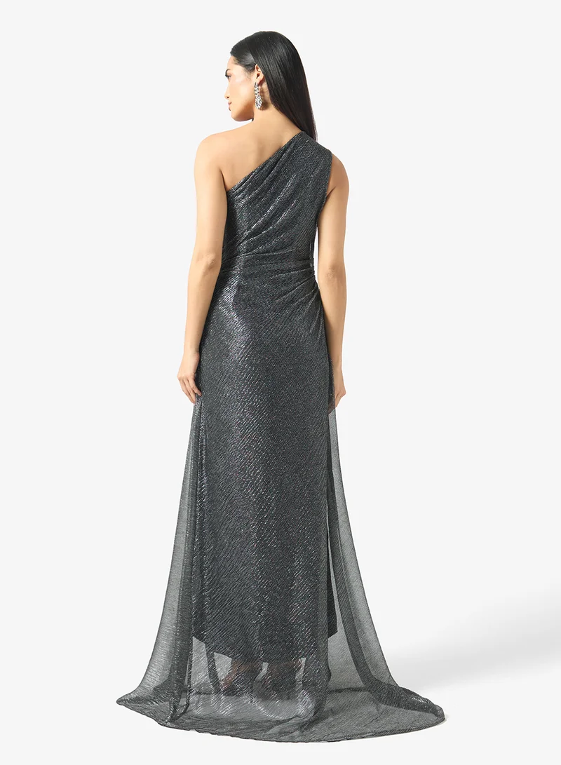 Namshi X One Shoulder Shimmer Pleated Dress