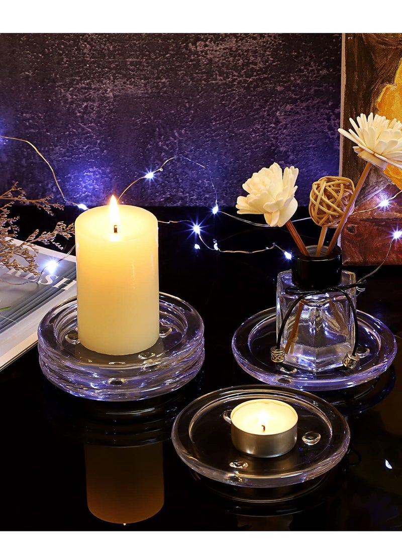 Excefore Glass Candle Tray, Round Clear Pillar Candle Holder, 3.9 Inch Pillar Candle Holders, Glass Coaster Small Round Plate Candle Plates, Modern Style Candle Centerpiece for Dining Table Wedding 5PCS - Image 3