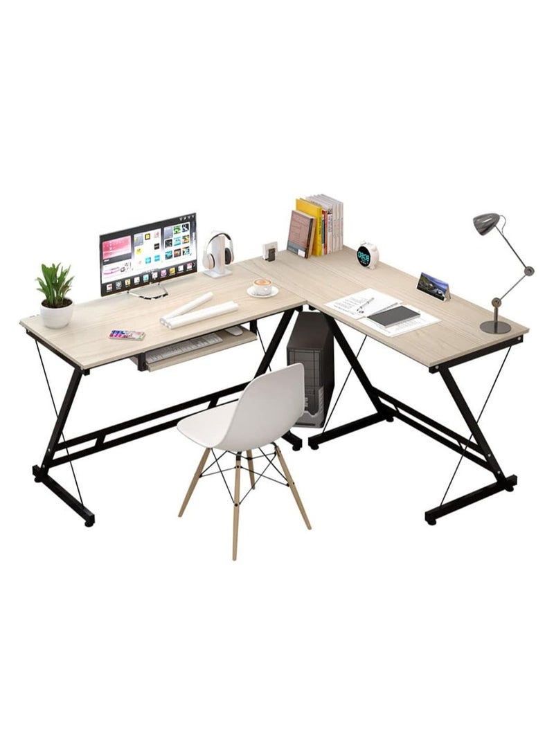 BLOOMING TIME Modern L-Shaped Computer Desk – Sturdy, Stylish, Office Desk with Keyboard Tray - Image 1