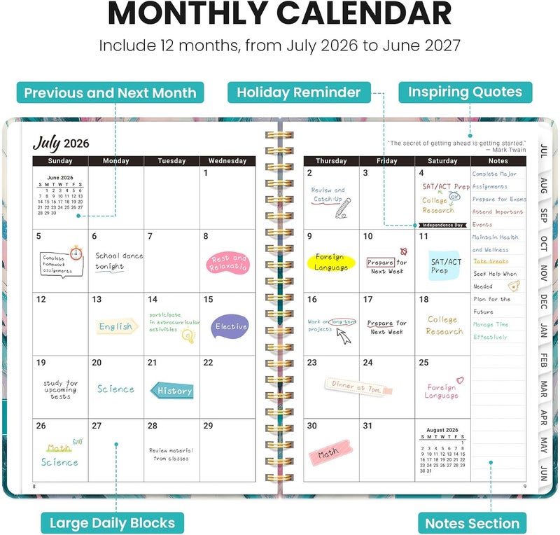 ZOTIA Academic Planner 2026–2027, Monthly and Weekly Calendar Planner for Women, July 2026 – June 2027, Pretty Hardcover Planner with Tabs and Pocket for School Office Home Supplies, 6.3" x 8.5" - Violet - Image 2