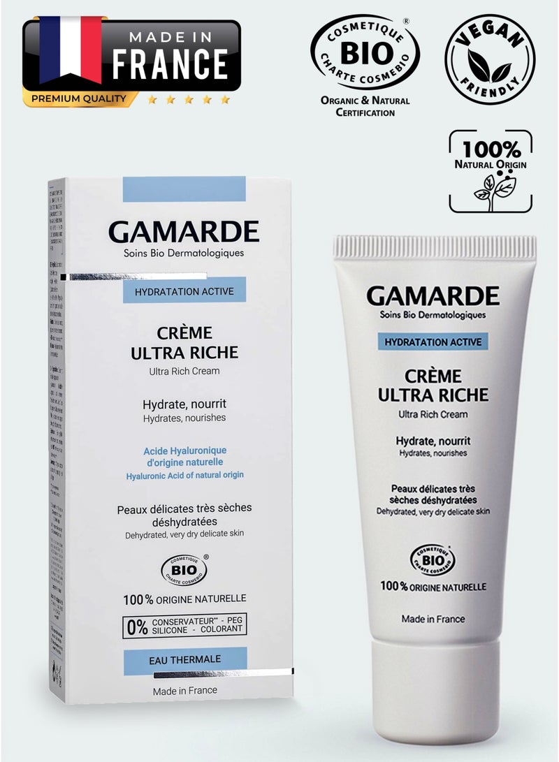 gamarde Ultra Rich Organic Face Cream with Plant-Based Hyaluronic Acid & Shea Butter Deep Hydration & Skin Barrier Repair Moisturizer for Very Dry, Dehydrated, Sensitive Skin Nourishes, Soothes, Restores Radiance Vegan, Natural, ECO Certified 40ml Made in France - Image 3