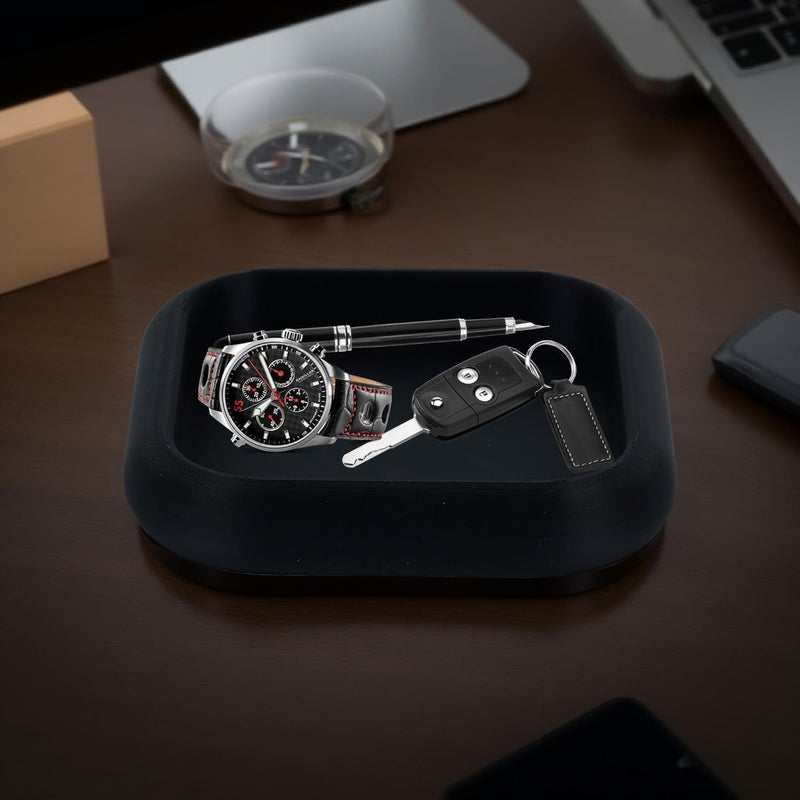 QUANTUM LEGENDS Plastic Key Holder, Square Tray For Desk Organizer - 3D Printed Square Tray With Round Edges, Perfect For Storage And Display (Black) - Image 3