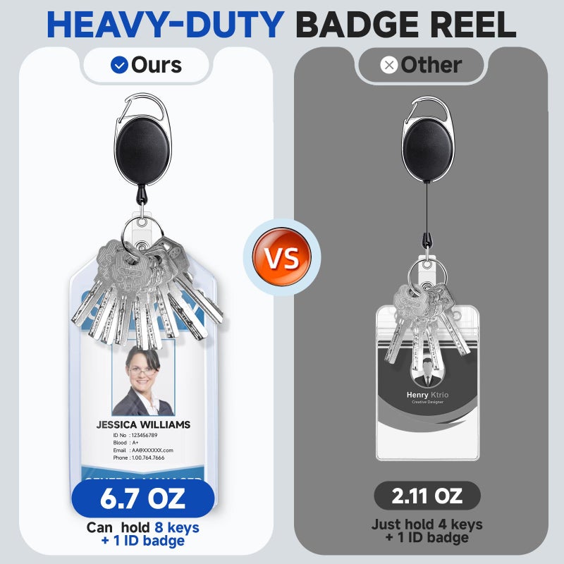 Teskyer 2 Pack Heavy Duty Retractable Badge Holders with Carabiner Reel Clip and Extra Thick Clear Name Tag ID Card Holders, Vertical - Image 2