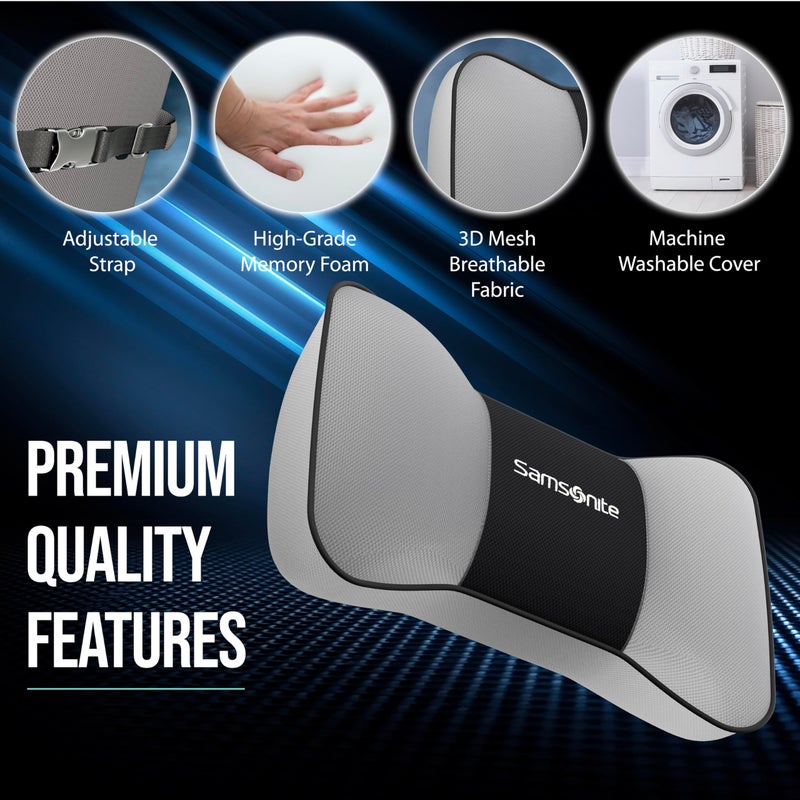 Samsonite Neck Pillow for Car - Ergonomic Memory Foam Headrest Cushion - Car Seat Support for Driving Comfort - Compact Neck Rest - Travel Pillow for Long Road Trip, Grey - Image 4