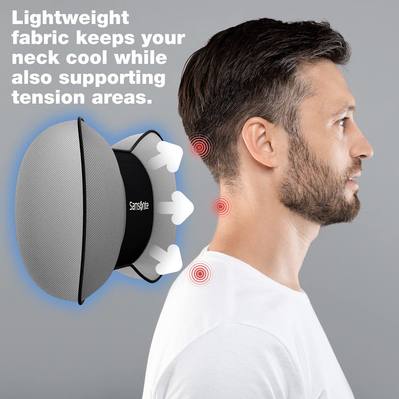 Samsonite Neck Pillow for Car - Ergonomic Memory Foam Headrest Cushion - Car Seat Support for Driving Comfort - Compact Neck Rest - Travel Pillow for Long Road Trip, Grey - Image 3