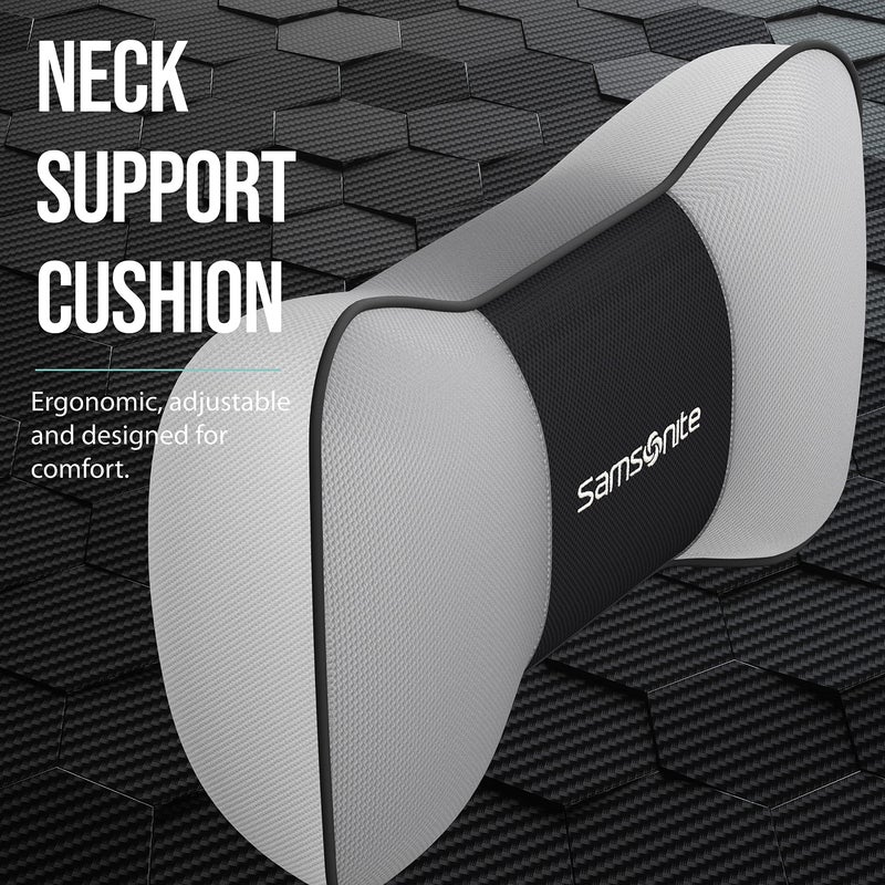 Samsonite Neck Pillow for Car - Ergonomic Memory Foam Headrest Cushion - Car Seat Support for Driving Comfort - Compact Neck Rest - Travel Pillow for Long Road Trip, Grey - Image 5
