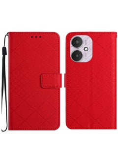 HuHa Case Cover For Xiaomi Redmi 13C 5G Rhombic Grid Texture Leather Phone Case Red 