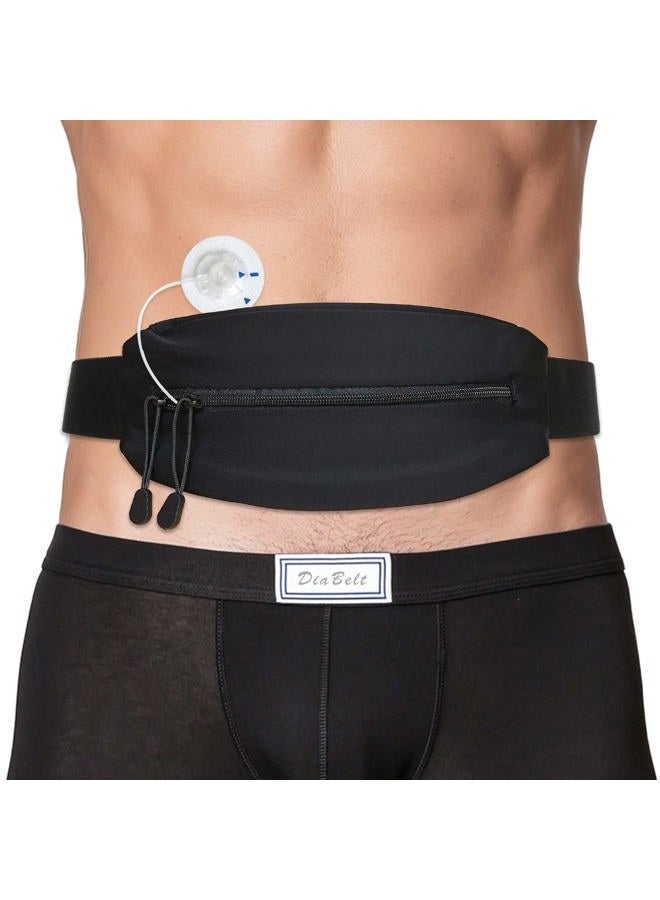DiaBelt Insulin Pump Belt with Double Slide Zipper Pouch Medical Holder for Diabetic T1D Adjustable Waist Band Accessories Lightweight for Tubing Epipen Men Women Adult Black - Image 1