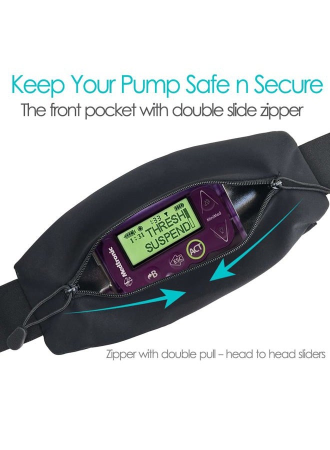 DiaBelt Insulin Pump Belt with Double Slide Zipper Pouch Medical Holder for Diabetic T1D Adjustable Waist Band Accessories Lightweight for Tubing Epipen Men Women Adult Black - Image 2