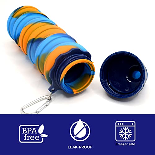 Kiditos Collapsible Solid Color Silicone Foldable Water Bottle For Kids Sports, Trekking, Cycling, Outdoor, College & School Water Bottle With Sipper Lid And Snap Hook, Orange (Pack Of 1, 0.50 liter) - Image 4