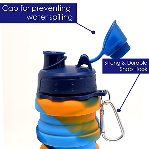 Kiditos Collapsible Solid Color Silicone Foldable Water Bottle For Kids Sports, Trekking, Cycling, Outdoor, College & School Water Bottle With Sipper Lid And Snap Hook, Orange (Pack Of 1, 0.50 liter) - Image 2
