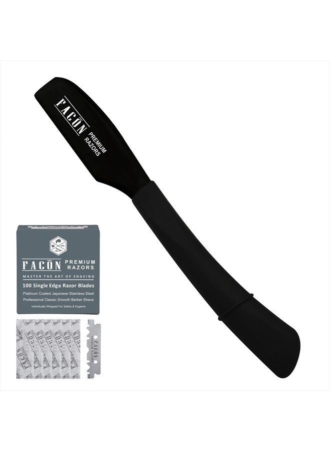 FACON 100 BLADES + Facón Professional Standard Japanese Straight Edge Faether Barber Razor - Salon Quality Cut Throat Shavette - Image 1