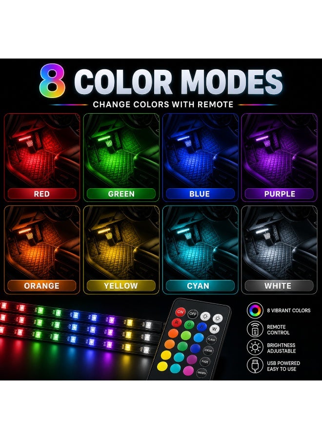 Car LED Interior Ambient Light, RGB Footwell Strip Light, USB Powered, Multi-Mode Music Sync, Decorative Atmosphere Lamp for All Vehicles - Image 2
