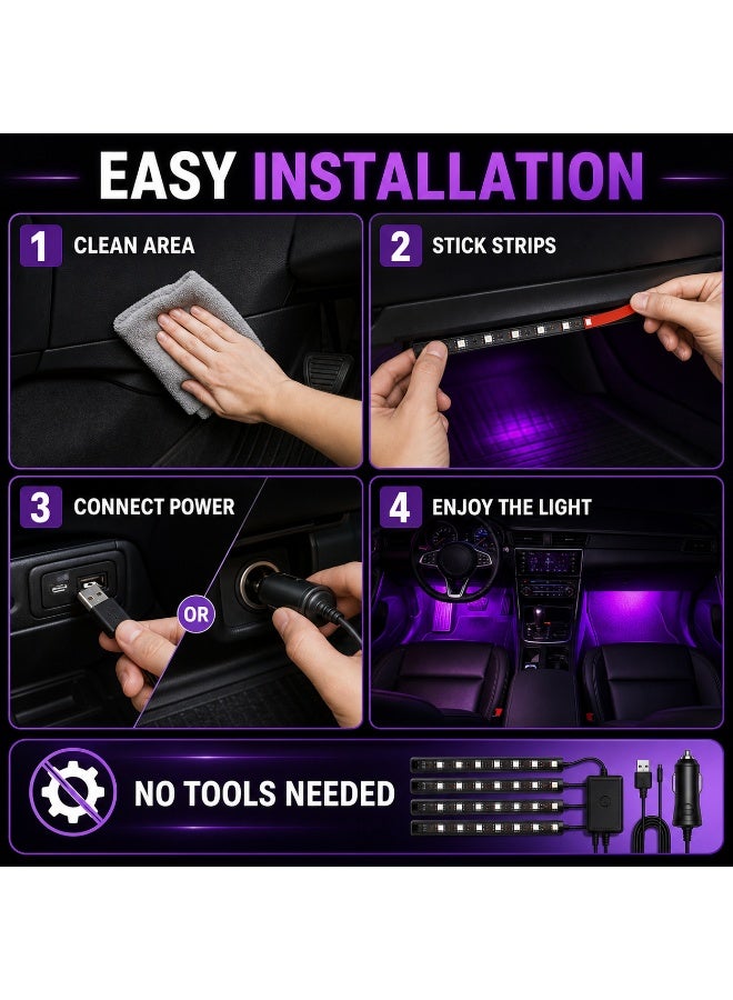 Car LED Interior Ambient Light, RGB Footwell Strip Light, USB Powered, Multi-Mode Music Sync, Decorative Atmosphere Lamp for All Vehicles - Image 3