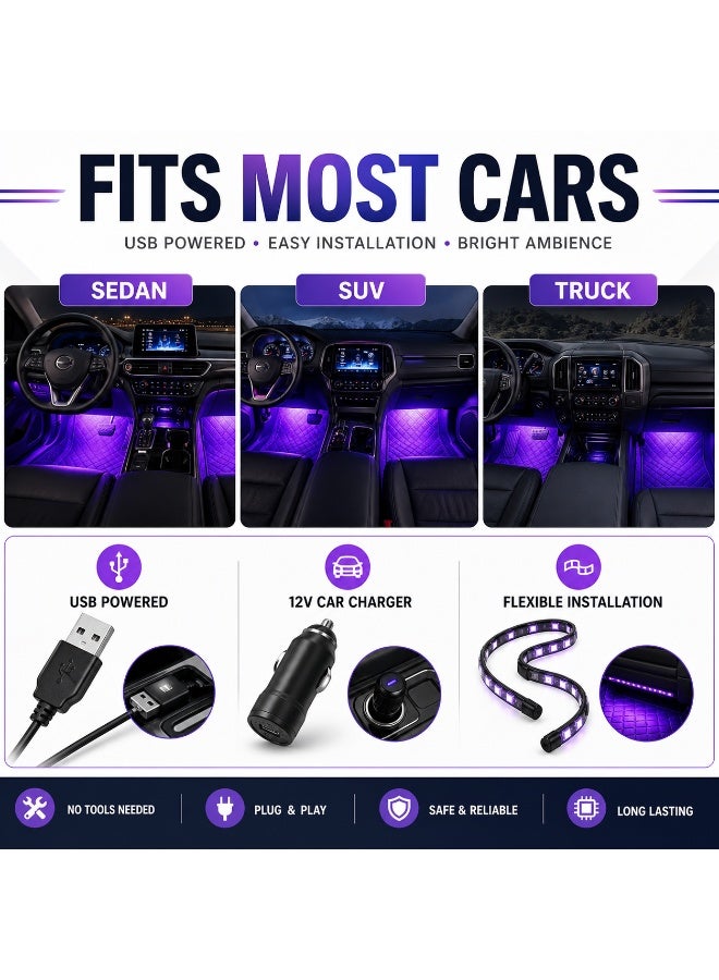 Car LED Interior Ambient Light, RGB Footwell Strip Light, USB Powered, Multi-Mode Music Sync, Decorative Atmosphere Lamp for All Vehicles - Image 5