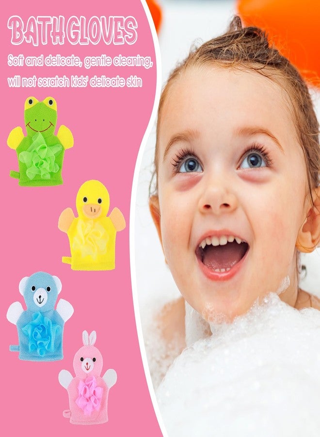Dimeho Kids Bath Gloves, 4/2pcs Shower Gloves Loofah for Kids Exfoliating BathGlove Body Scrub Glove Exfoliating Scrubber BallEasy to Lather Lovely Animal Colorful Design (4) - Image 4