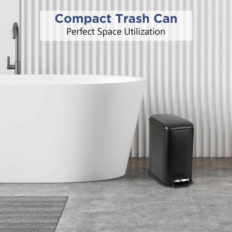 BestOffice Bathroom Trash Can with Lid 13 Gallon Step Pedal Small Trash Can Black Stainless Trash Bin for Bathroom Bedroom Kitchen Office 5L - Image 4