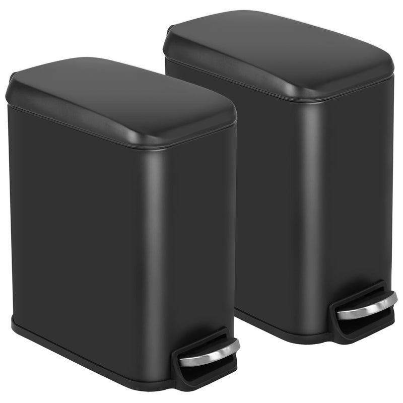 BestOffice Bathroom Trash Can with Lid 13 Gallon Step Pedal Small Trash Can Black Stainless Trash Bin for Bathroom Bedroom Kitchen Office 5L - Image 1