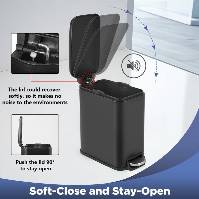 BestOffice Bathroom Trash Can with Lid 13 Gallon Step Pedal Small Trash Can Black Stainless Trash Bin for Bathroom Bedroom Kitchen Office 5L - Image 5