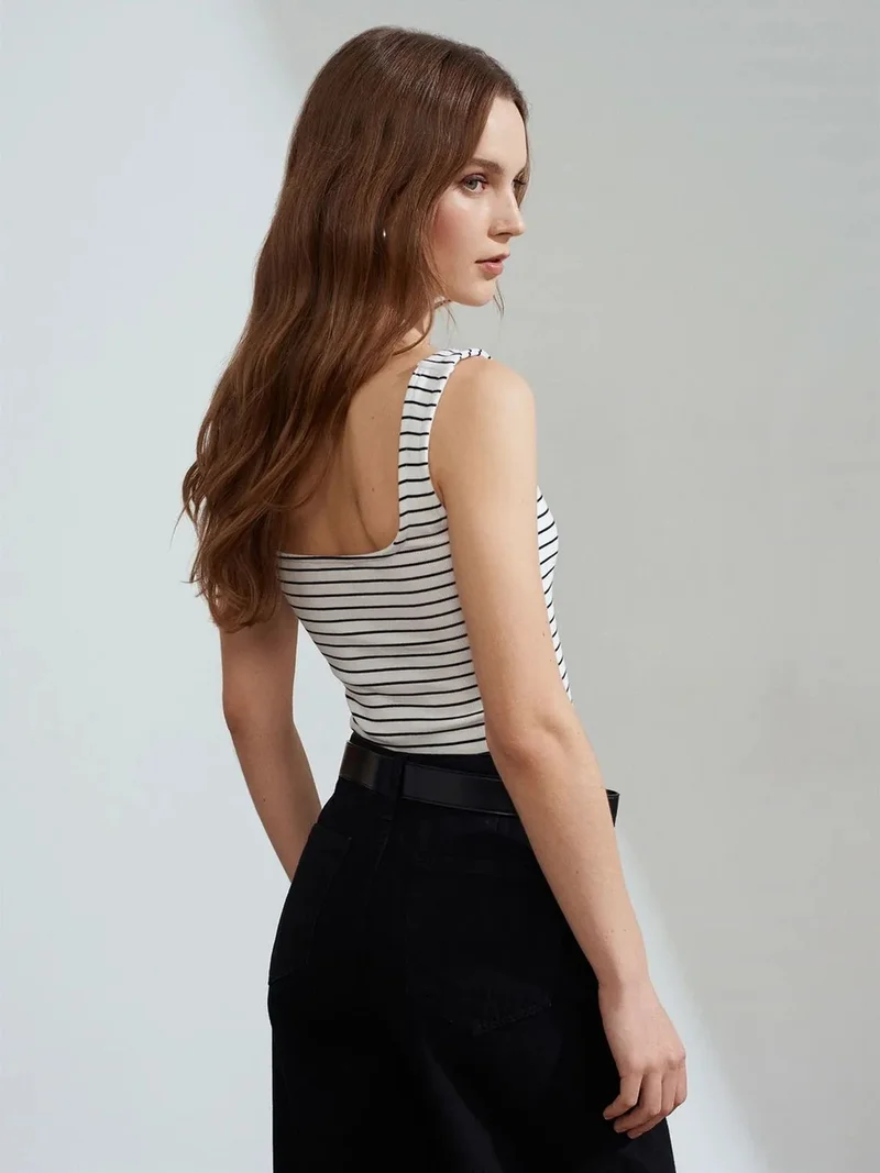 ديلفين Dilvin Striped Ribbed Sleeveless Cami Blouse