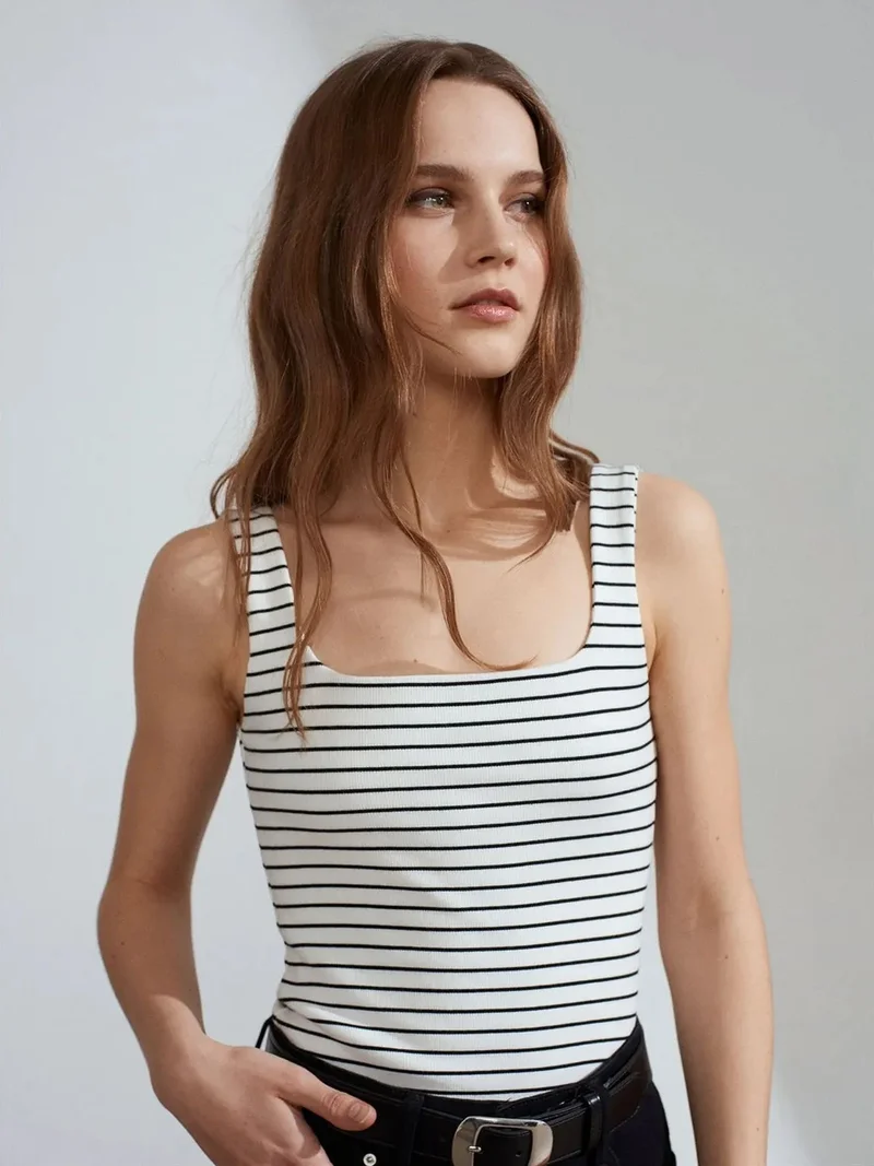 ديلفين Dilvin Striped Ribbed Sleeveless Cami Blouse
