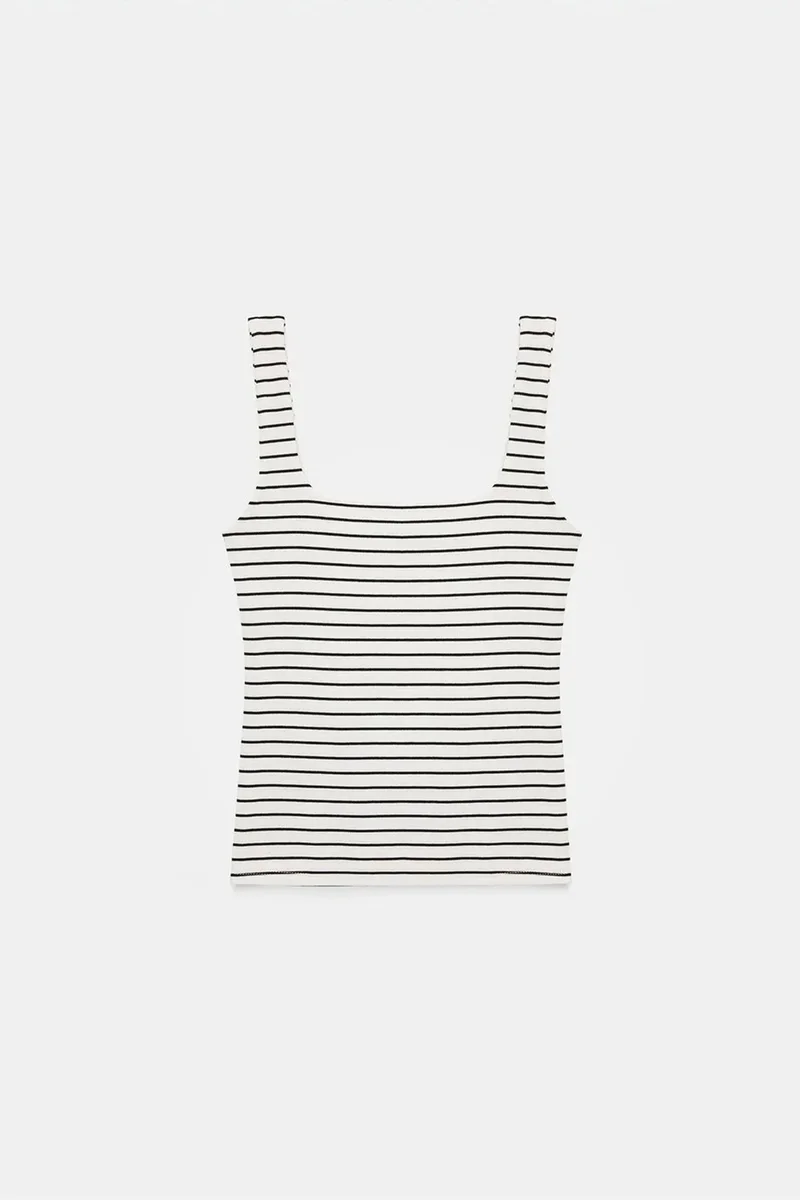 Dilvin White DILVIN Striped Ribbed Sleeveless Cami Blouse for Women | Best Price UAE