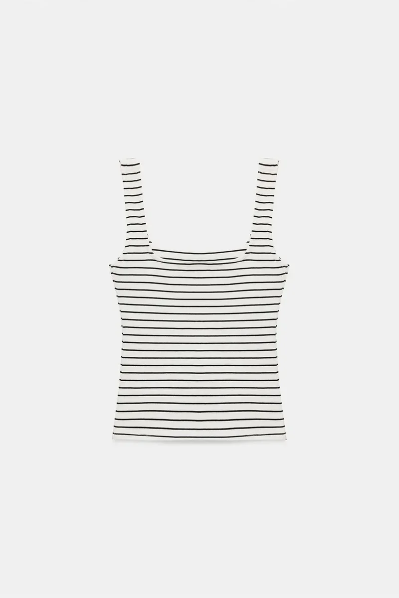 Dilvin White DILVIN Striped Ribbed Sleeveless Cami Blouse for Women | Best Price UAE
