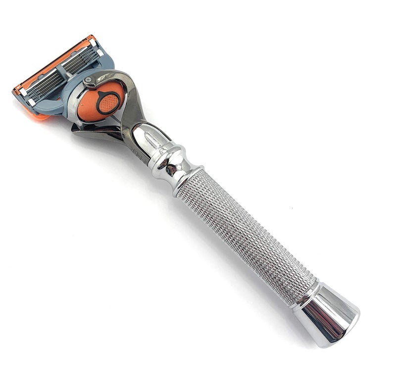 Flex Ball Handle Shaving Razor All Chrome Long Handle Razor with Flex Pivot Technology Diamond Knurled Grip for Mens Precision Shaving