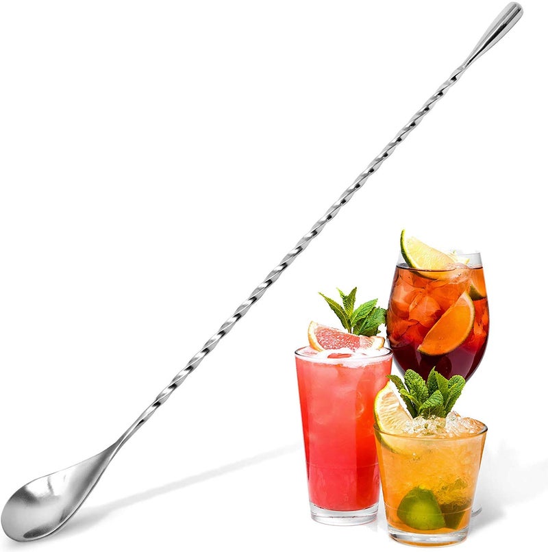 Incrizma Bar Spoon Cocktail Mixing Spoon,12'' Long Stainless Steel Cocktail Stirrers, Easy to Clean, Great for Professional and Home, Practical Gift for Drink Mixing Lovers (Silver, Pack of 2, 31 cm) - Image 1