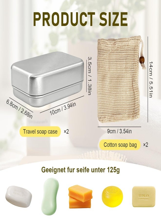 EQUNROY 2PCS Aluminum Travel Soap Case with Lid & 2 Cotton Soap Bags, Self Draining Metal Soap Holder, Moisture Resistant Portable Soap Container for Home and Travel Accessories - Image 2