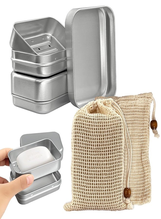 EQUNROY 2PCS Aluminum Travel Soap Case with Lid & 2 Cotton Soap Bags, Self Draining Metal Soap Holder, Moisture Resistant Portable Soap Container for Home and Travel Accessories - Image 1