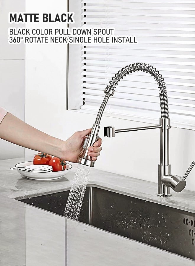 Arabest Kitchen Faucet with Pull Down Sprayer High Arc Single Handle Spring Kitchen Sink Faucet Brushed Nickel Stainless Steel Kitchen Faucets - Image 1