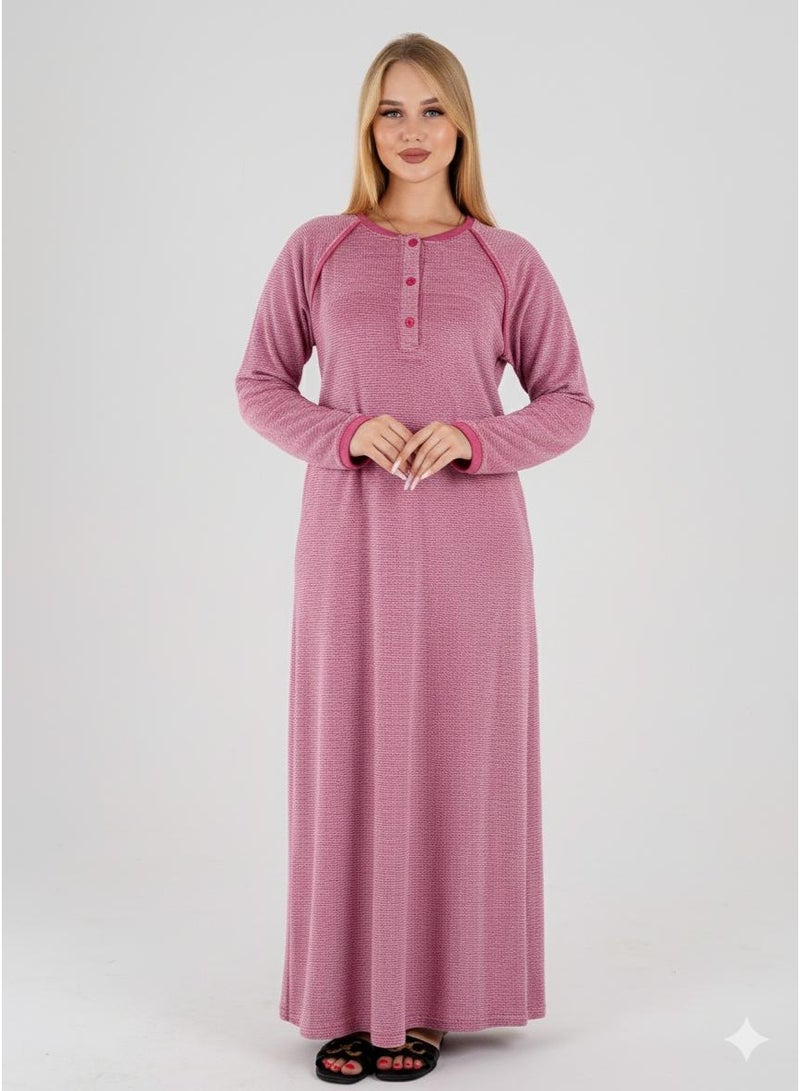 زيكوتكس  جلابية نسائية طويلة مريحة بنقشة متعرجة وأكمام طويلة - وردي داكن/توتي - Image 1