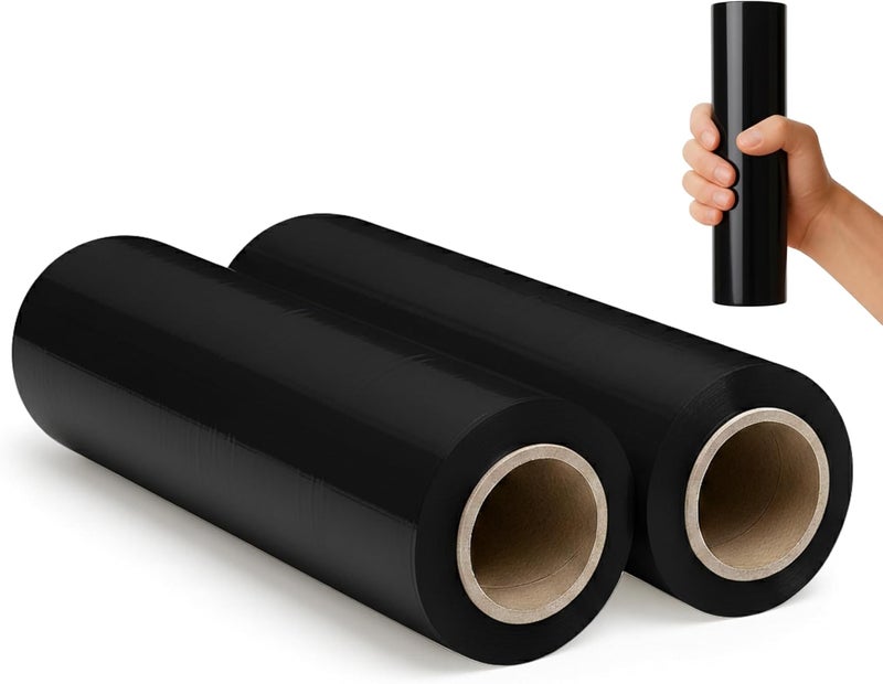 Rago Stretch film Black 25 cm 2 pieces Handy stretch film for household and transport removals I Discreet packaging film 300 g I Sturdy packaging film with a core of Ø38 mm - Image 1