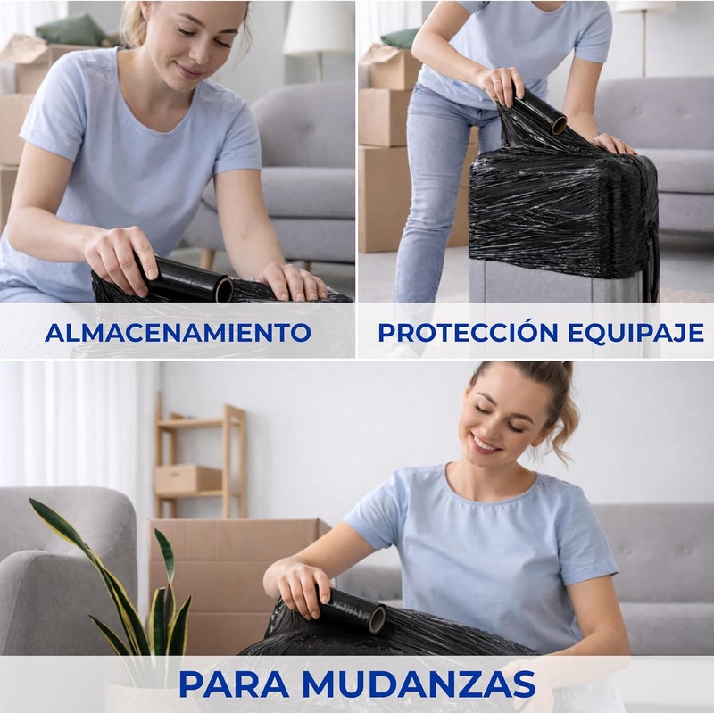 Rago Stretch film Black 25 cm 2 pieces Handy stretch film for household and transport removals I Discreet packaging film 300 g I Sturdy packaging film with a core of Ø38 mm - Image 3
