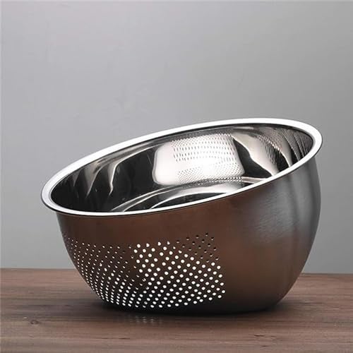 KRESHU Heavy Quality Stainless Steel 304 Food Grade 3-in-1 Bowls Vegetables Rice Washer with Side Drain Bowls Colander Strainer Basket Ideal for Kitchen Tools Vegetables, Rice, Fruits (23cm, Silver) - Image 3