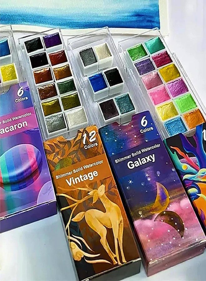The Crafthives Shimmer Solid Watercolor Set | 6 Galaxy Colors | Metallic Pearl Finish Watercolor Cakes for Artists, Students & Crafters | Ideal for Painting, Journaling, Calligraphy & DIY Art Projects - Image 4