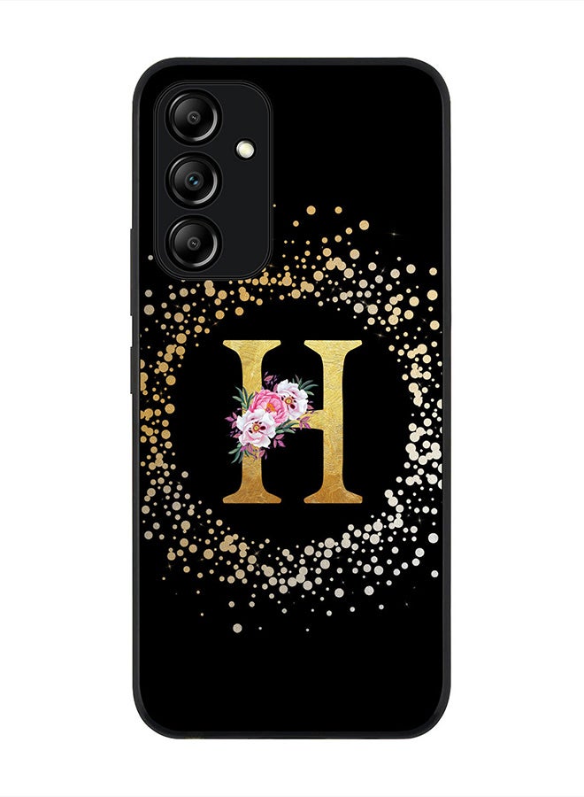 Stylizedd Rugged Black edge case for Samsung Galaxy A54, Slim fit Rubber Edges  -  Custom Monogram Initial Letter Floral Pattern Alphabet - H  (Black ) - Image 1