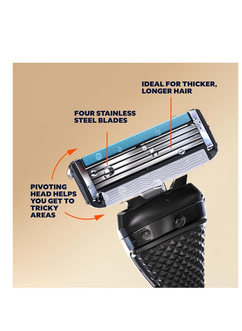 DOLLAR SHAVE CLUB Dollar Shave Club - Shaving Kit with Diamond Grip Razor Handle, 4-Blade Blade Refills, & Blade Cover, Easy to Grip Handle, for Travel, Blue  - Image 2