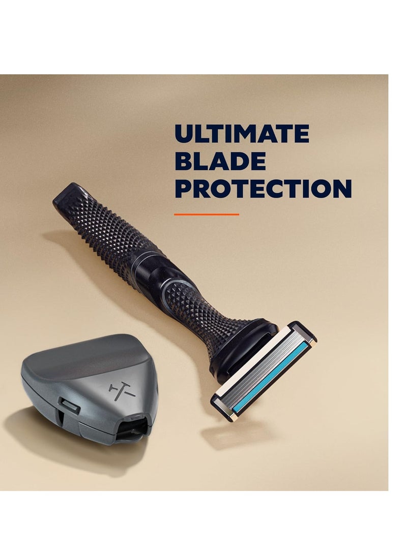 DOLLAR SHAVE CLUB Dollar Shave Club - Shaving Kit with Diamond Grip Razor Handle, 4-Blade Blade Refills, & Blade Cover, Easy to Grip Handle, for Travel, Blue  - Image 5