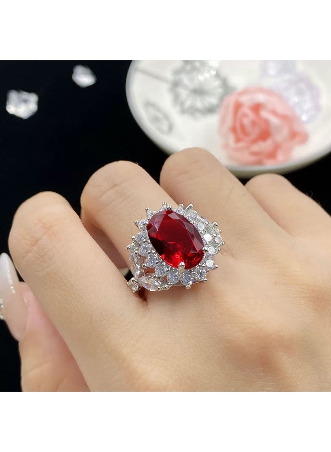 Ciara High-end luxury bridal zircon simulated ruby necklace, earrings, open ring for women, colorful gemstone full diamond temperament jewelry set - Image 5