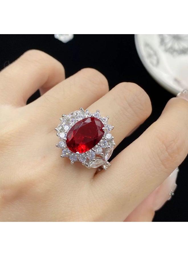 Ciara High-end luxury bridal zircon simulated ruby necklace, earrings, open ring for women, colorful gemstone full diamond temperament jewelry set - Image 2